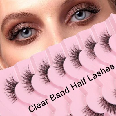 Women Natural Cat Eye Transparent Stem Eye Tail Elongated One-Piece False Eyelashes