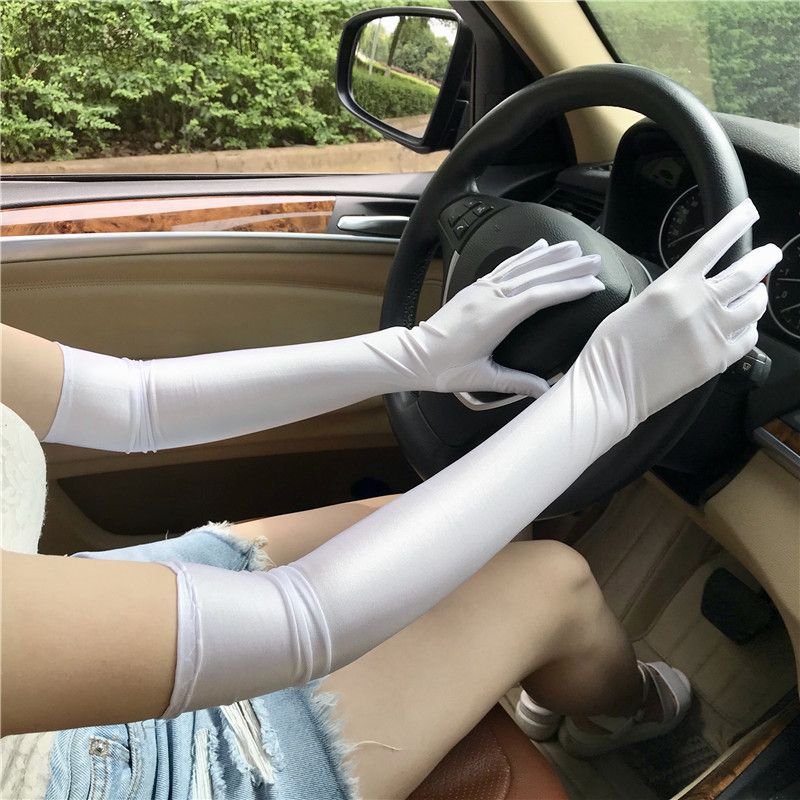 Women Fashion Solid Color High Elasticity Mid-Length Sunscreen Gloves