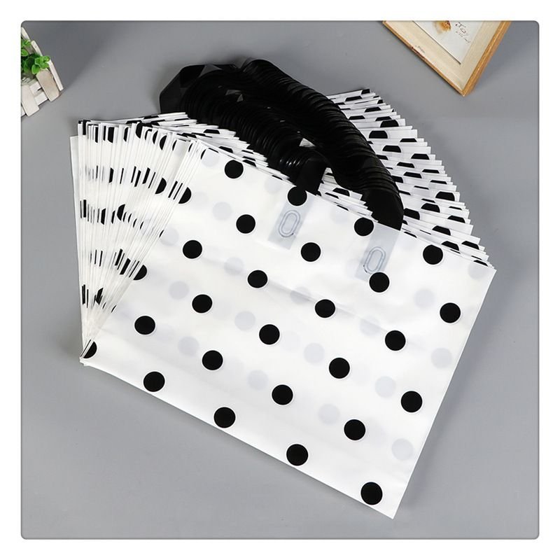 Simple PE Thickened Black White Wave Dot Printing Portable Plastic Gift Bag 50pcs-Pack