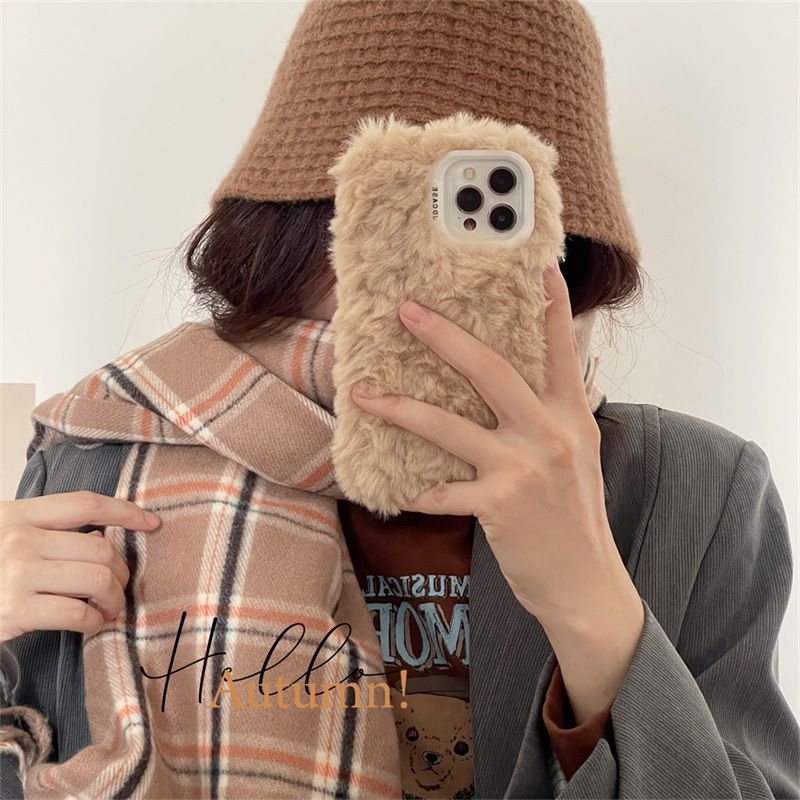 Winter Simple Plush Solid Color Apple 15 Iphone16 Phone Case