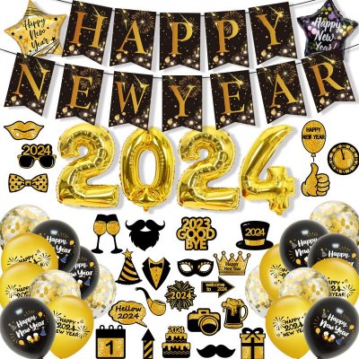 2024 New Year Party Flag Balloon Decoration Set