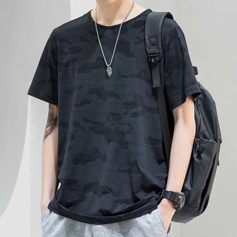 Men Fashion Casual Camouflage Print Plus Size Loose Short Sleeve Round Neck T-Shirt