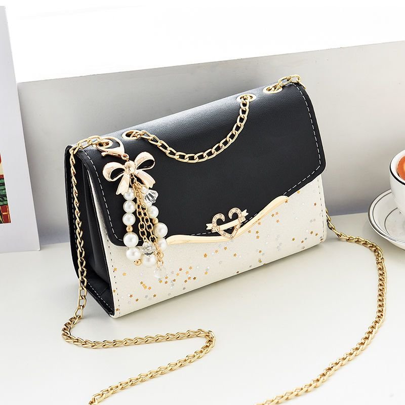 Women Cute Style Sequins Imitation Pearl Decoration Crossbody Bag
