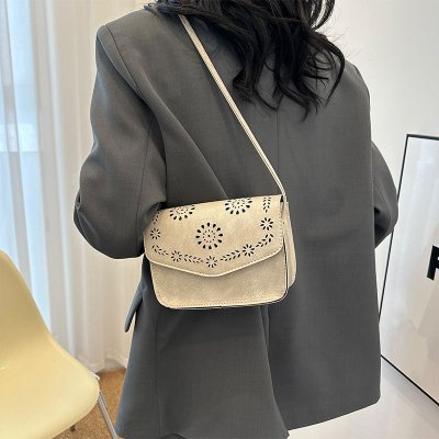 Women Fashion Solid Color Pattern Hollow Square Flap Cross Body Bag