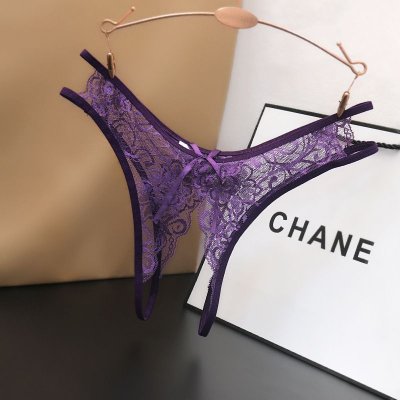 Women Sexy Solid Color Lace Perspective Thong