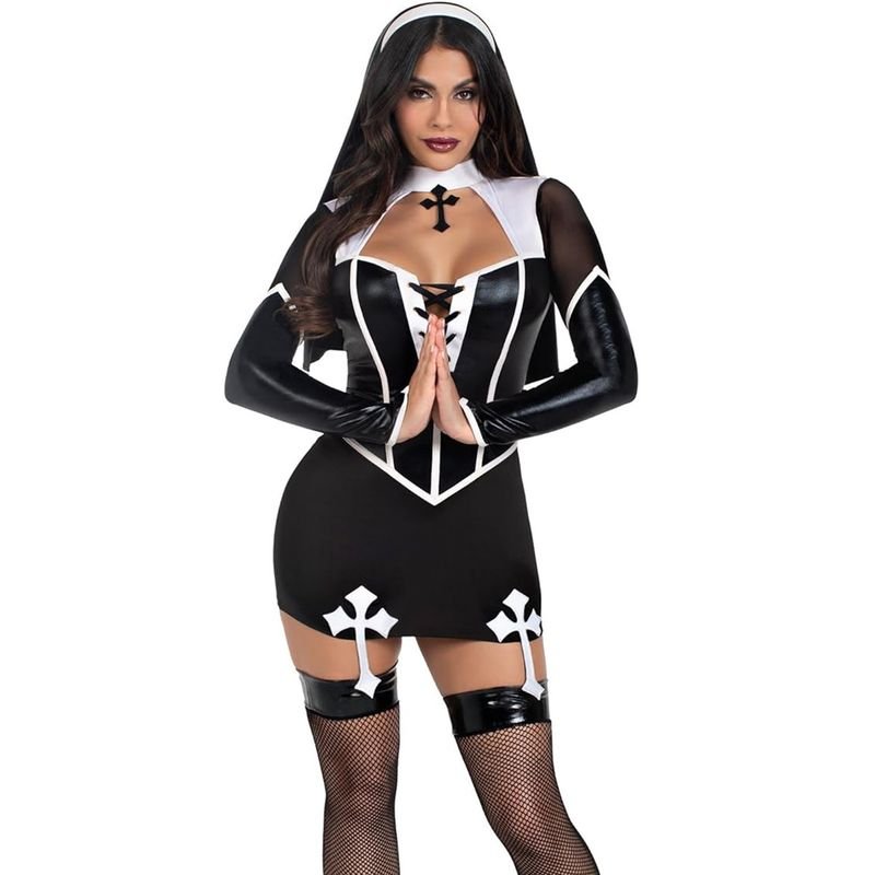 Women Fashion Sexy Halloween Nun Dress Cosplay Uniform Temptation Costume Set