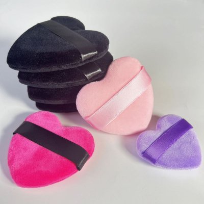 Fashion Women Simple Portable Heart-Shaped Set Makeup Black Velvet Puff