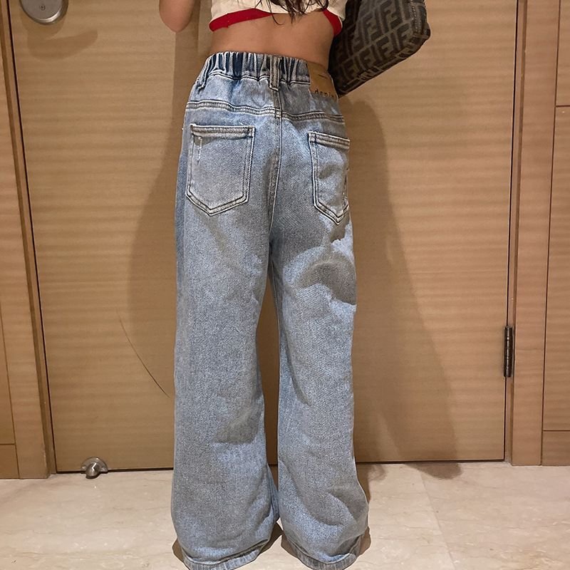 Kids Toddler Girls Fashion Shredded Wide Leg Pants Loose High Waist Jeans