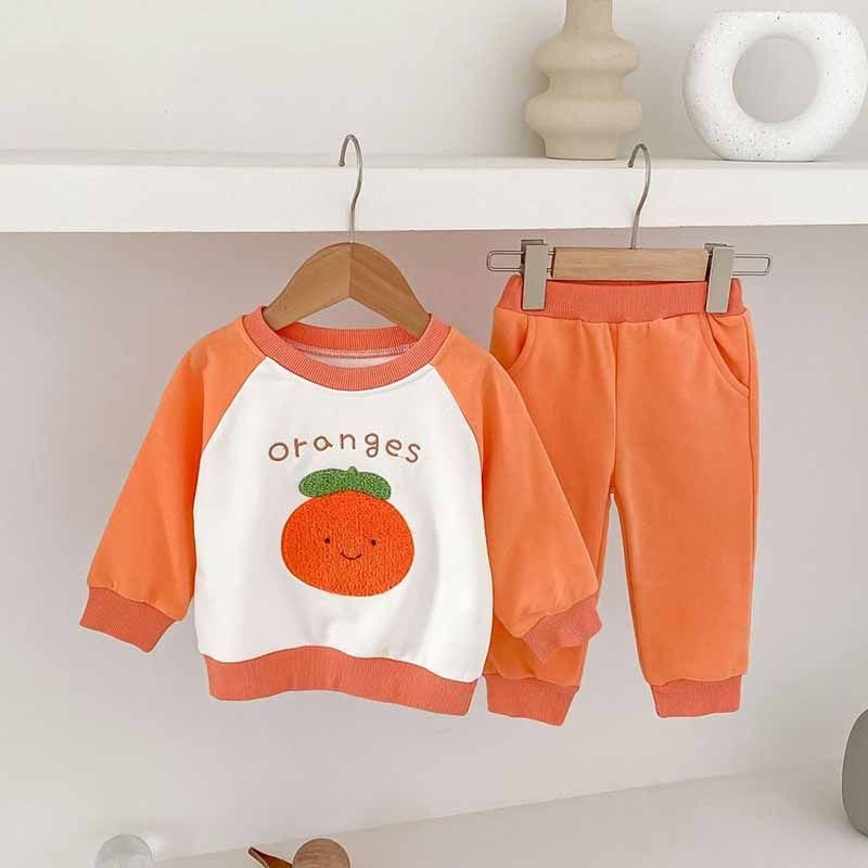 Kids Baby Boys Girls Casual Cute Cartoon Color Matching Long Sleeve Sweatshirts Trousers Sets