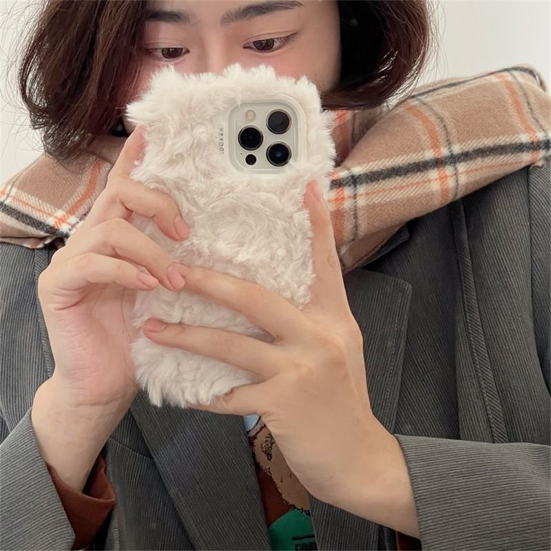 Winter Simple Plush Solid Color Apple 15 Iphone16 Phone Case