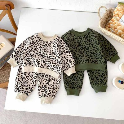 Kids Baby Boys Girls Casual Cute Leopard Print Long Sleeve Sweatshirts Trousers Sets