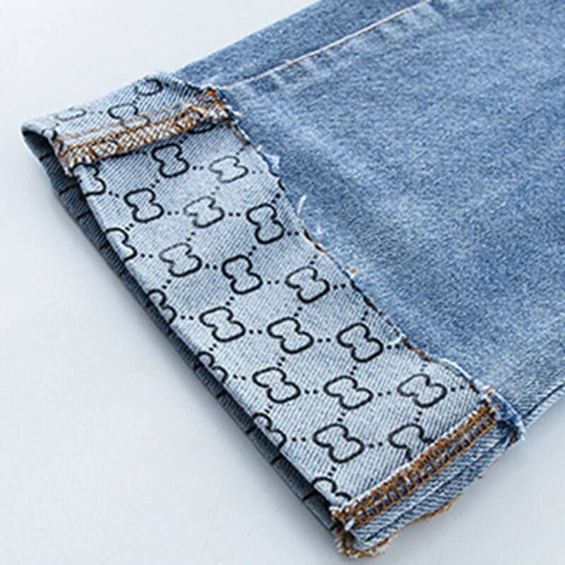 Girls Fashion Letter Pattern Spliced Jeans