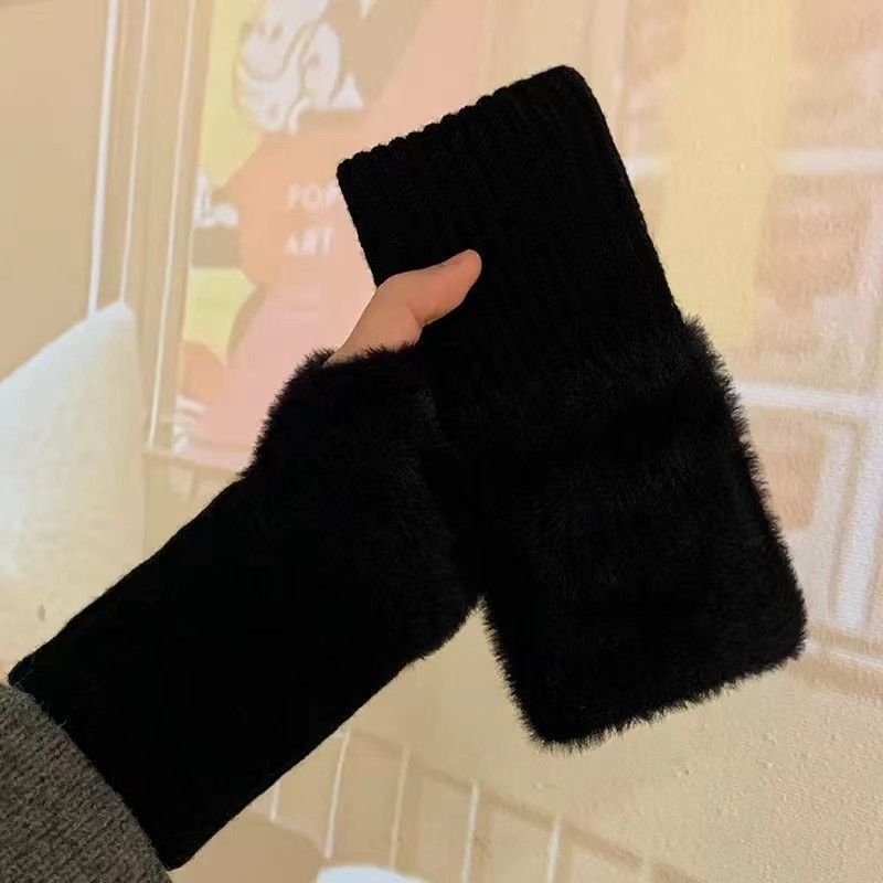 Autumn And Winter Women Fashion Warm Non-Slip Half Finger Flip Touch Screen Gloves