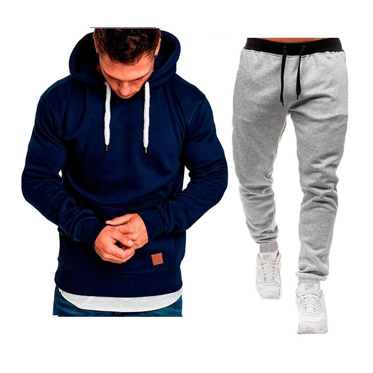 Men Casual Sports Basic Plus Size Long Sleeve Hoodies Trousers Sets