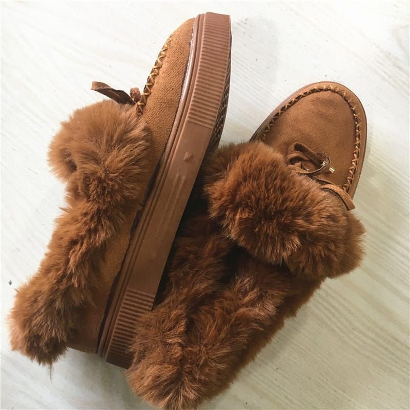 Size:5-11 Women Fashion Plus Size Bow Decor Thick-soled Plush Snow Boots