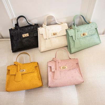 Women Sweet Solid Color Embossing PU Crossbody Bag