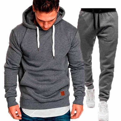 Men Casual Sports Basic Plus Size Long Sleeve Hoodies Trousers Sets