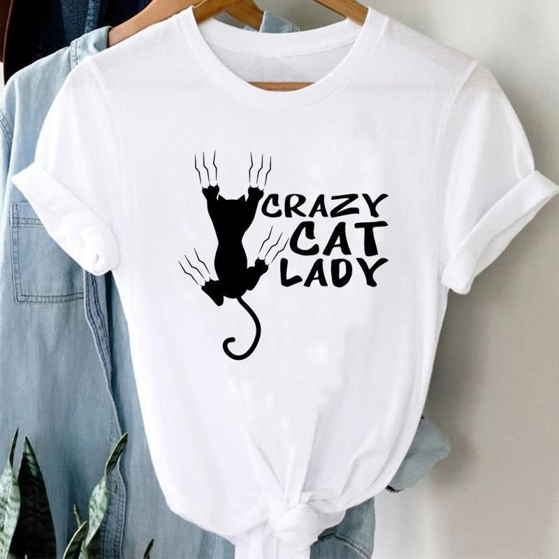 Women Foot Print Printed Cat And Dog Pet Pattern Short-Sleeved T-Shirt