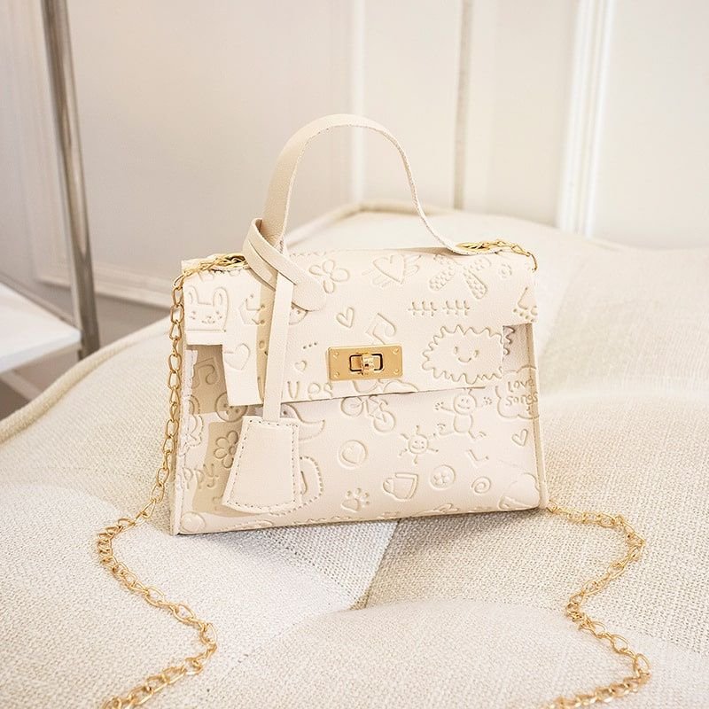 Women Sweet Solid Color Embossing PU Crossbody Bag