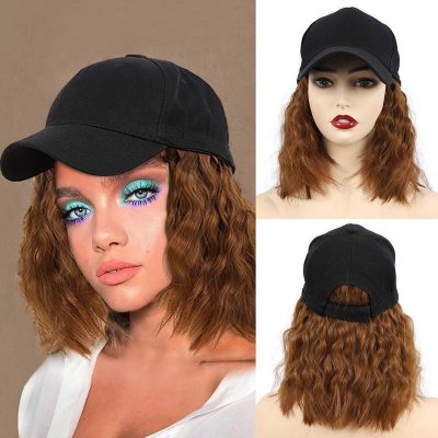 Women Fashion Sunshade Cap Wig Integrated Baseball Cap Fluffy Breathable Wig