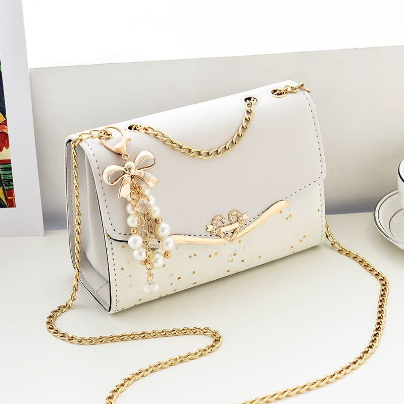 Women Cute Style Sequins Imitation Pearl Decoration Crossbody Bag