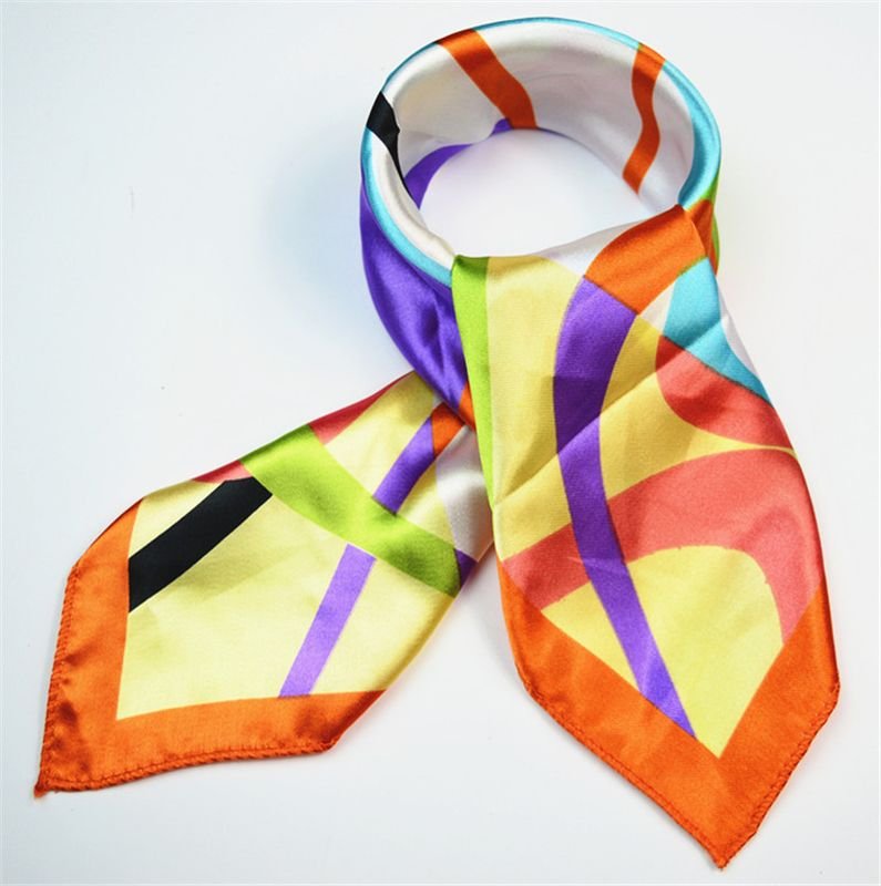 Women Simple Fashion Stripe Printed Square Silk Scarf