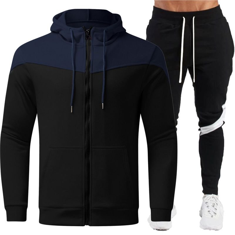 Men Casual Sports Commuter Color Matching Long Sleeve Hoodies Trousers Sets