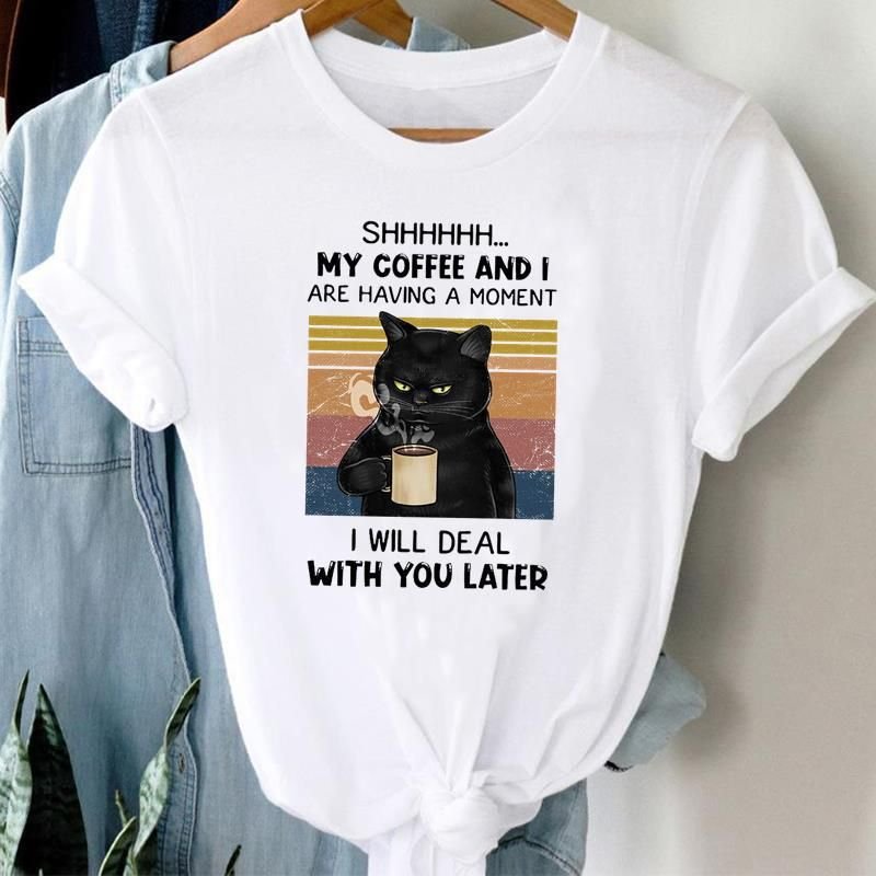 Women Foot Print Printed Cat And Dog Pet Pattern Short-Sleeved T-Shirt
