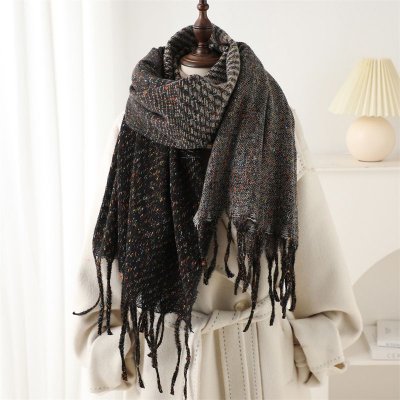 Autumn Winter Women Fashion Geometric Gradient Imitation Cashmere Warm Tassel Shawl Scarf