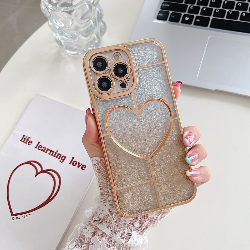 Women Fashion Transparent Gradient Electroplated Heart-Shaped Apple Phone Protective Case