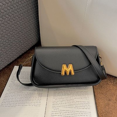 Women Simple Solid Color M Letter Flap Square Shoulder Bag