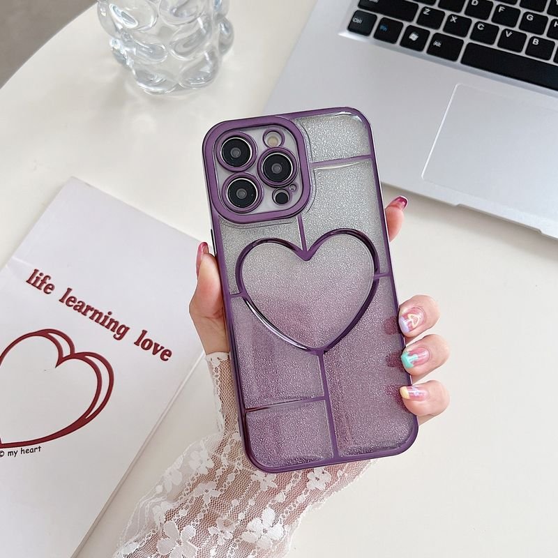 Women Fashion Transparent Gradient Electroplated Heart-Shaped Apple Phone Protective Case