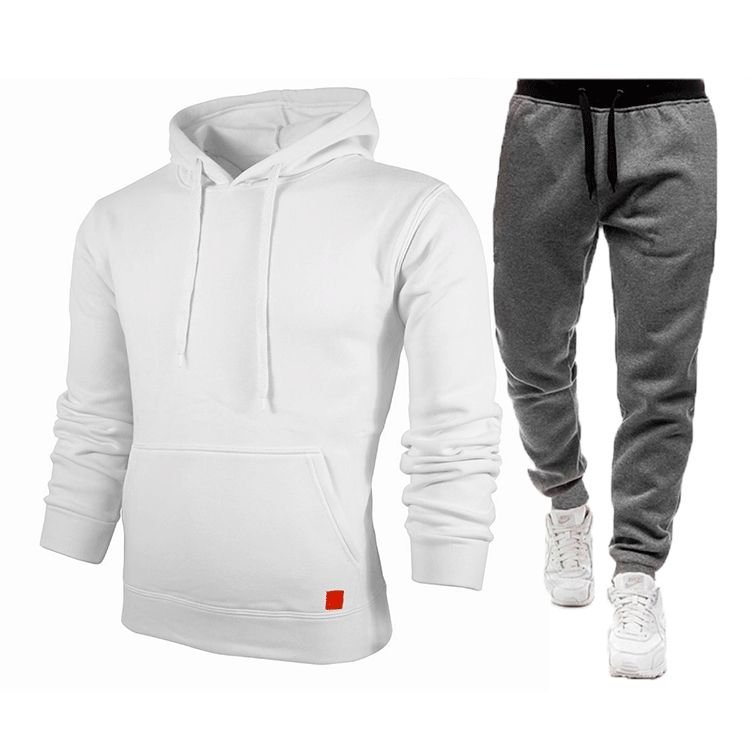 Men Casual Sports Basic Plus Size Long Sleeve Hoodies Trousers Sets