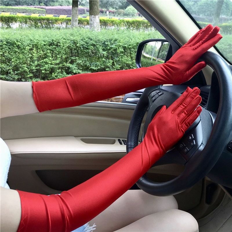 Women Fashion Solid Color High Elasticity Mid-Length Sunscreen Gloves