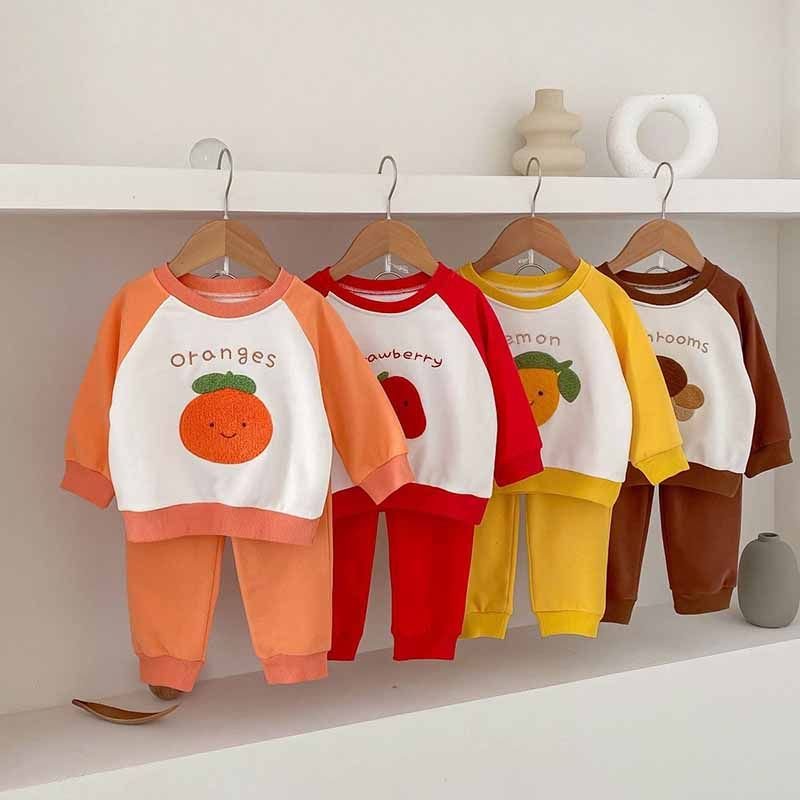 Kids Baby Boys Girls Casual Cute Cartoon Color Matching Long Sleeve Sweatshirts Trousers Sets