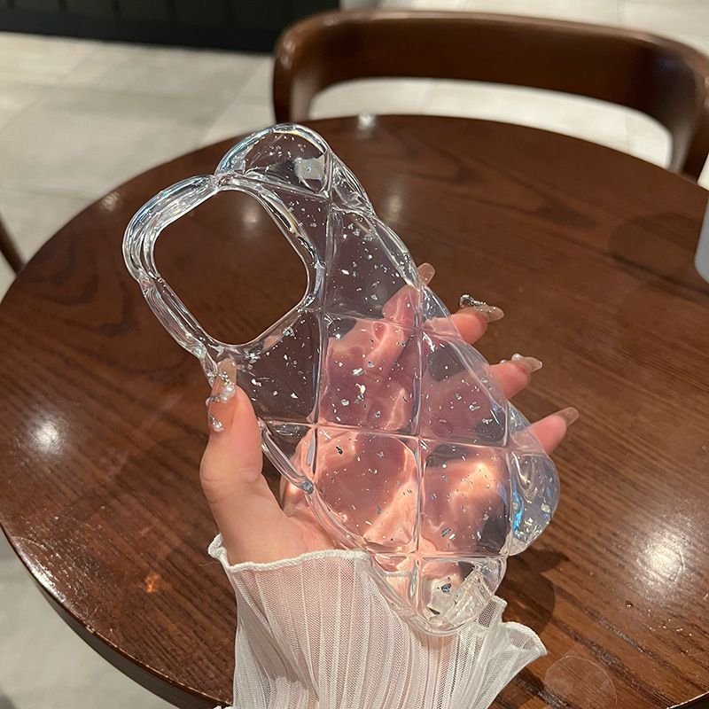 Women Fashion Transparent Rhomboid Three-Dimensional Silicone Apple Mobile Phone Protective Case