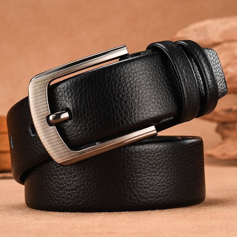 Men Fashion Casual Business Litchi Grain Square Pin Buckle PU Belt