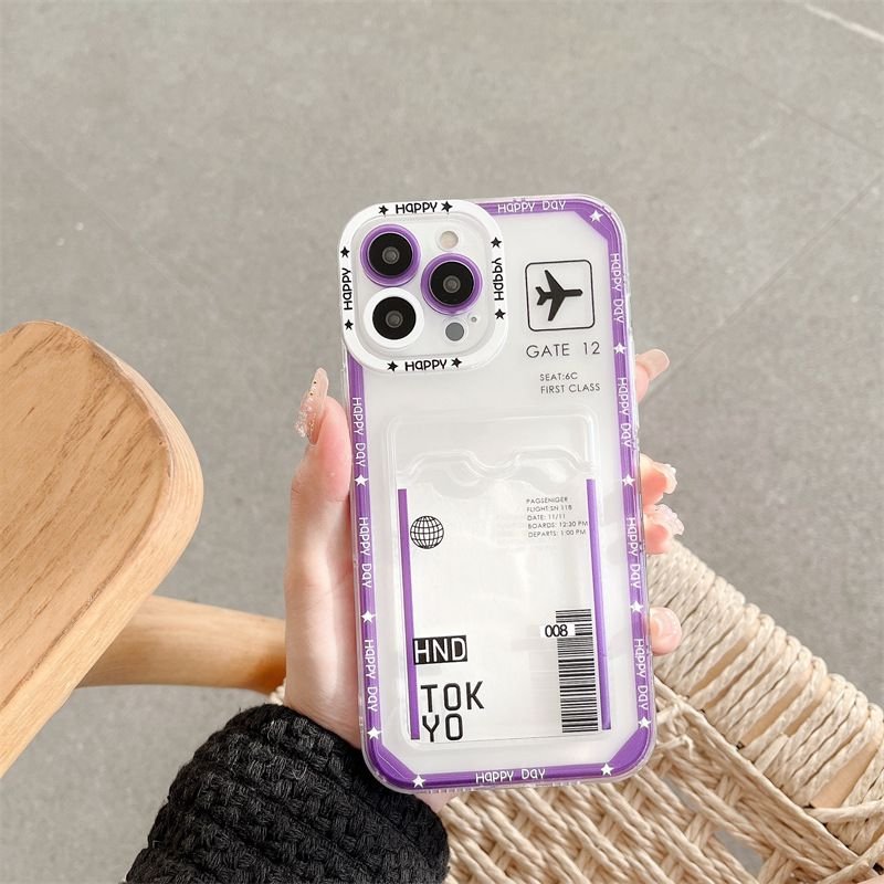 Women Fashionable Simple Transparent Boarding Card Case Apple Mobile Phone Case