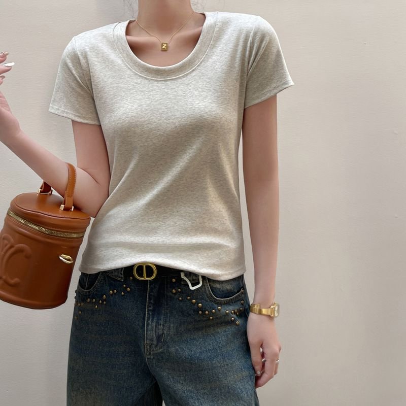 Women Simple Basic Solid Color Round Neck Short Sleeve T-Shirt