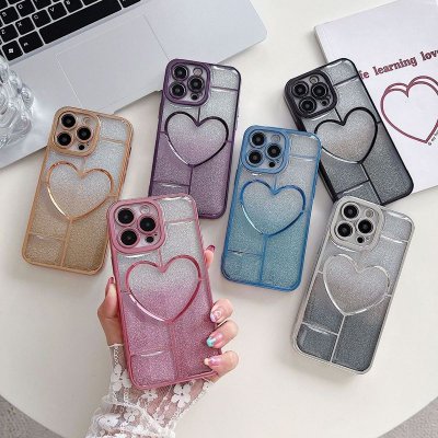 Women Fashion Transparent Gradient Electroplated Heart-Shaped Apple Phone Protective Case