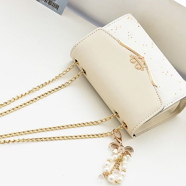 Women Cute Style Sequins Imitation Pearl Decoration Crossbody Bag