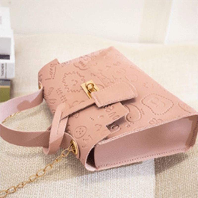 Women Sweet Solid Color Embossing PU Crossbody Bag