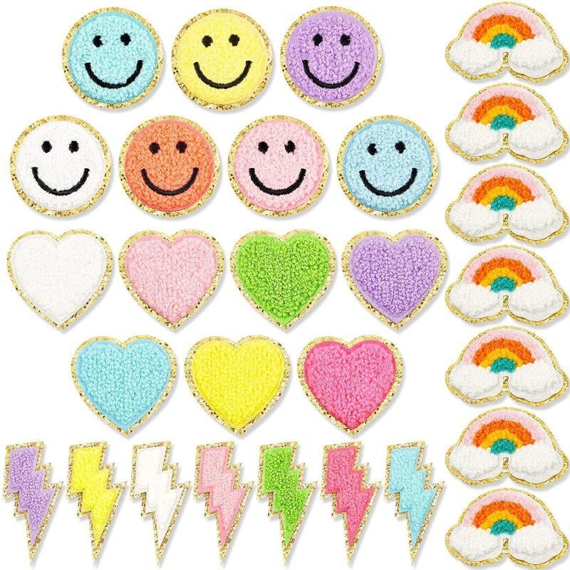 Fashion Lightning Love Rainbow Smiley Embroidered Cloth Sticker Hot-Melt Adhesive Chenille Patch