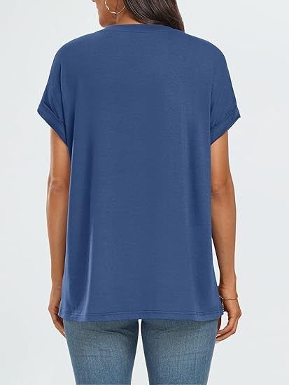 Summer Women Casual Solid Color Round Neck Short Sleeve Blank T-Shirt