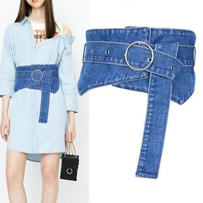 Women Fashion Casual Belted Denim Waist Seal