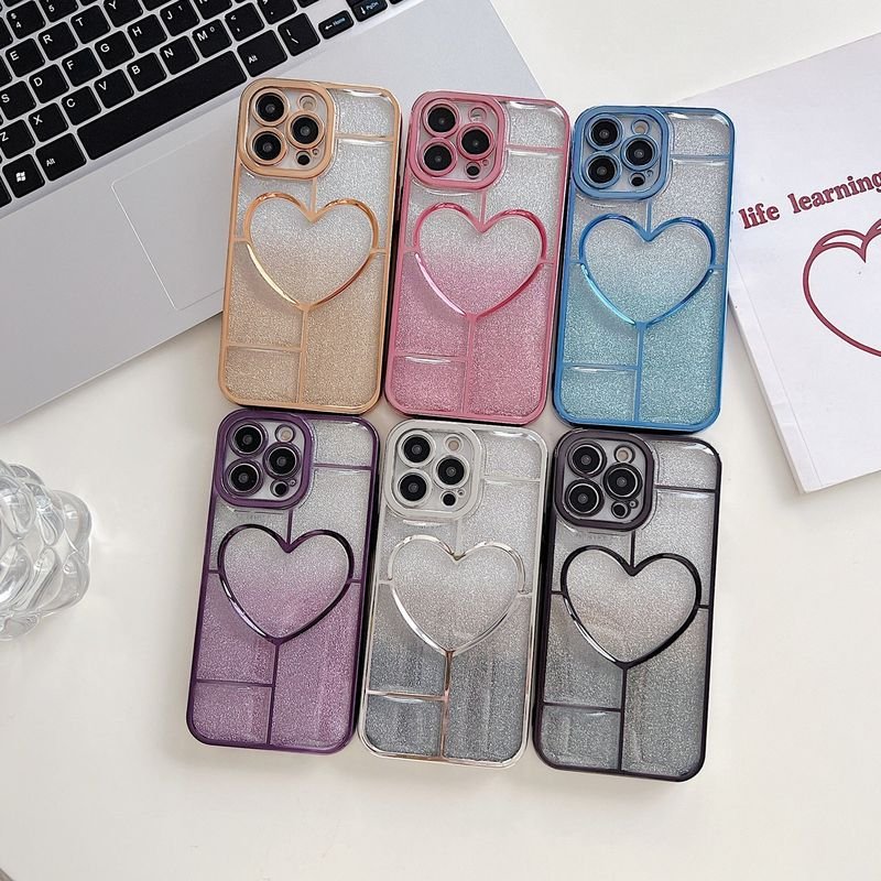 Women Fashion Transparent Gradient Electroplated Heart-Shaped Apple Phone Protective Case