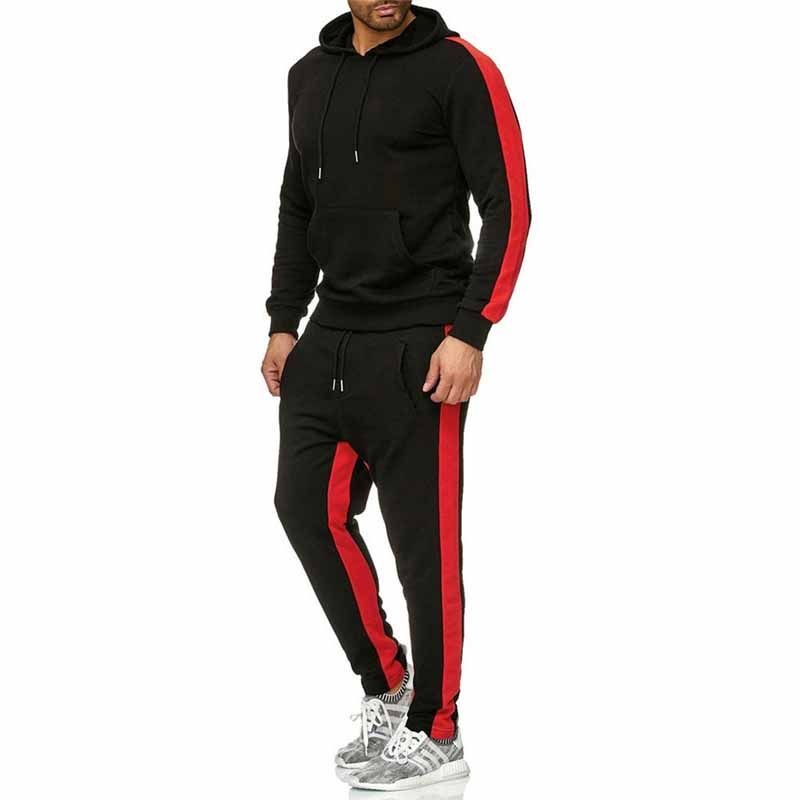 Men Autumn Fashion Leisure Sports Color Matching Long Sleeve Hoodies Trousers Sets