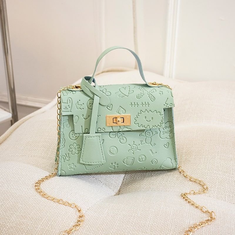 Women Sweet Solid Color Embossing PU Crossbody Bag