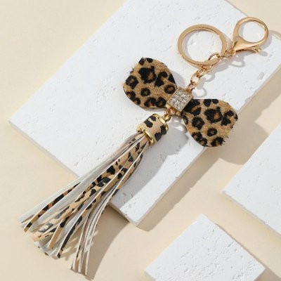 Fashion Leopard Bow Tassel Keychain