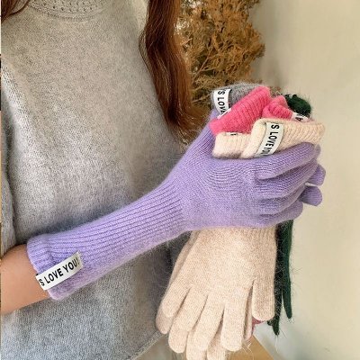 Autumn Winter Women Simple Solid Color Warm Knitted Wool Gloves